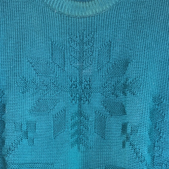 Eddie Bauer Teal 1990s Chunky Snowflake Sweater - Picture 3 of 4